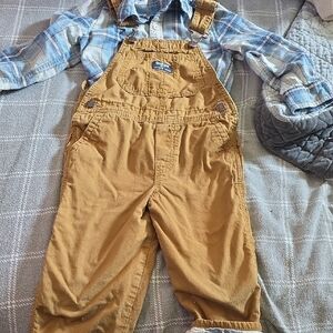 Kids Tan Overalls With Matching Shirt